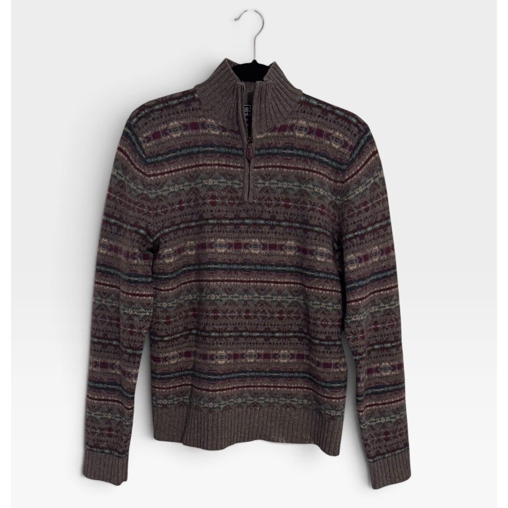Vintage 90s Polo Ralph Lauren Womens L Lambswool Fair Isle Quarter Zip Sweater